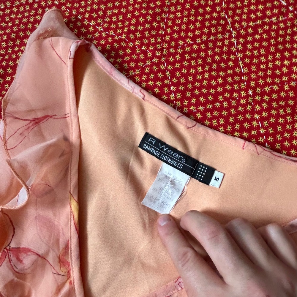Rampage R Wear Vintage 90s Peach Floral Mesh Overlay Ruffle Mini Dress Small - Picture 3 of 8